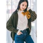 Dotted Balloon-sleeve Open-front Cardigan