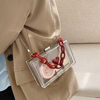 Pvc Heart Print Crossbody Bag Transparent - One Size