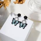 Butterfly Rhinestone Drop Earring E3875 - 1 Pair - Black - One Size