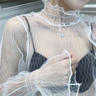Gradient Sweater / Mock-turtleneck Mesh Long-sleeve Top