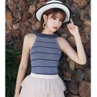 Halter Striped Knit Top Blue - One Size