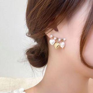 Heart Faux Pearl Alloy Earring 1 Pair - White & Gold - One Size