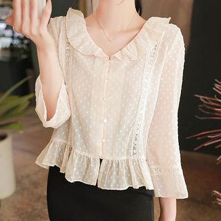 Lace-trim Frilled Dotted Chiffon Blouse