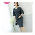 Elbow-sleeve Shirred Top