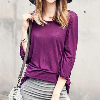 Plain Loose-fit Long-sleeve Top