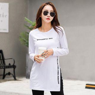 Lettering Slit-side Long-sleeve T-shirt
