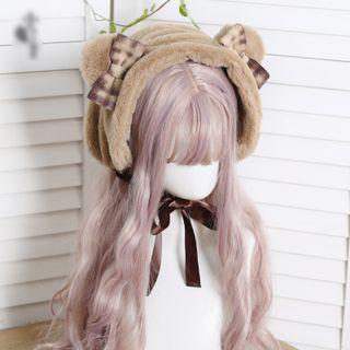 Bear Ear Bow Chenille Hat