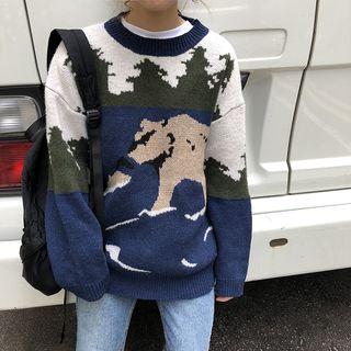 Crewneck Long Sleeve Knit Top As Shown In Figure - One Size