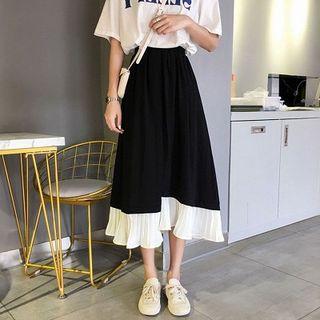 Color-block Panel High-waist A-line Skirt