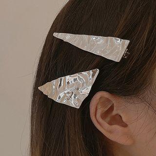 Set Of 2: Textured Triangle Alloy Hair Clip (various Designs) Set Of 2 - Silver - One Size