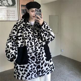 Cow Print Panel Zip Jacket