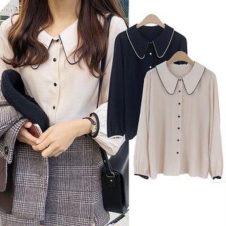 Corduroy Contrast-trim Blouse