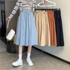 Elastic Waist Pocket Detail Midi Skirt
