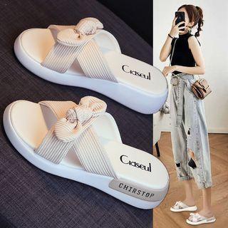 Ribbon Crisscross Platform Flat Slide Sandals