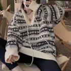 Hooded Patterned Sweater Black & White - One Size