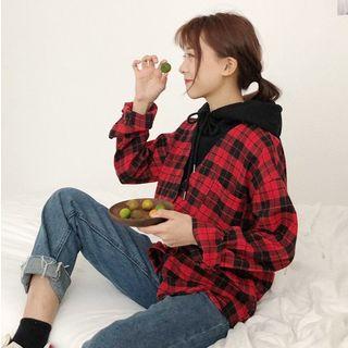 Long-sleeve Panel Hooded Check Shirt