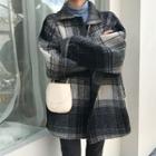 Gingham Lapel Coat As Shown In Figure - One Size