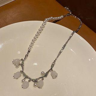Tulip Acrylic Rhinestone Faux Pearl Alloy Choker White Tulip - Silver - One Size