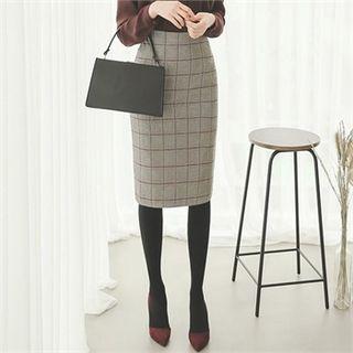 High-waist Check Pencil Skirt