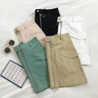 Plain High-waist Zipper Cargo A-line Skirt