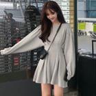 Plain Mini A-line Pullover Dress Gray - One Size