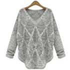 Diamond Pattern V-neck Sweater