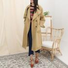 Notched-lapel Loose-fit Trench Coat With Sash Beige - One Size