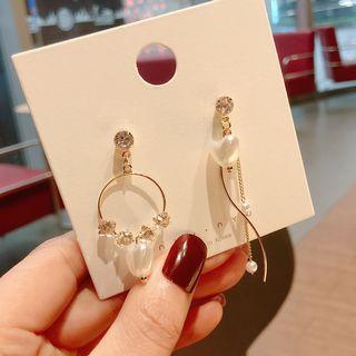 Non-matching Heart Faux Pearl Dangle Earring Love Heart - One Size