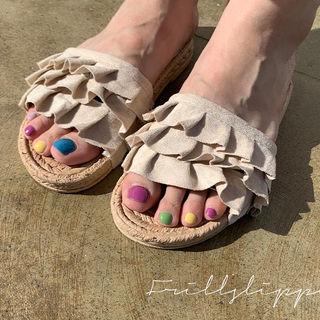 Frilled Espadrille Slide Sandals