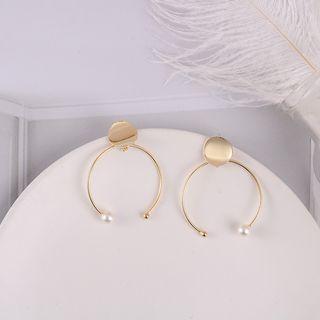 Faux Pearl Open Hoop Earring 1 Pair - Gold - One Size