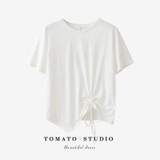 Round-neck Plain Drawstring Top