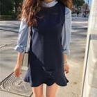 Long-sleeve Plaid Shirt / Mini Pinafore Dress