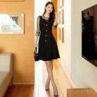 3/4-sleeve Sheer-panel A-line Dress