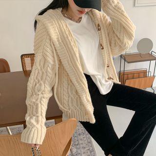 Hooded Cable-knit Cardigan Ivory - One Size