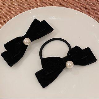 Bow Velvet Faux Pearl Hair Clip / Hair Tie