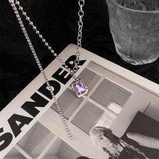 Rhinestone Pendant Necklace Purple - One Size