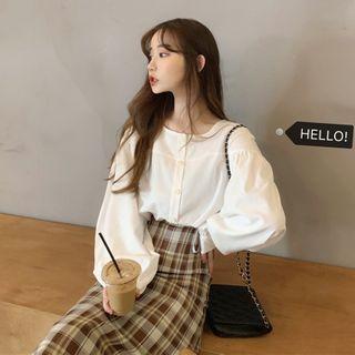 Button Blouse / Midi A-line Skirt