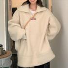 Fleece Mock Neck Plain Half Zip Sweatshirt Off-white - One Size