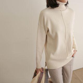 Turtle-neck Seam-detail Knit Top