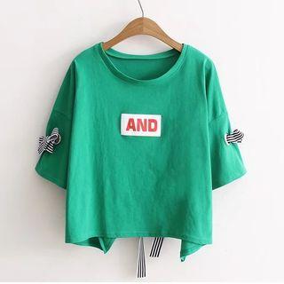 Lettering Bow Accent 3/4 Sleeve T-shirt