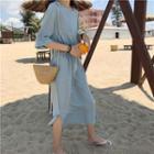 Elbow-sleeve Drawstring Waist T-shirt Dress
