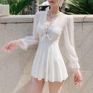 Set: Long-sleeve Swimdress + Bikini Top