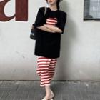 Spaghetti Strap Bodycon Dress / Short-sleeve Cutout T-shirt