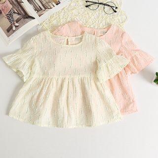 Bell-sleeve Short-sleeve Embroidered Leaf Top