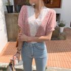 Eyelet-lace Trim Floral Print Blouse Pink - One Size