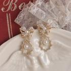 Bow Faux Pearl Drop Earring 1 Pair - Silver Pin - Gold - One Size