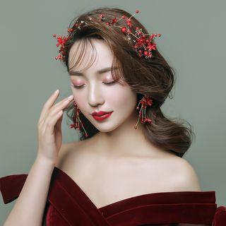 Wedding Set: Bead Branches Headband + Dangle Earring