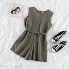 Sleeveless Belted Wide Leg Playsuit Army Green - S