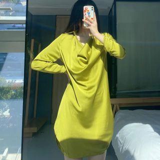 Long-sleeve Lapel Plain Dress