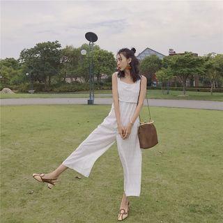 Check Open Back Sleeveless Wide-leg Jumpsuit